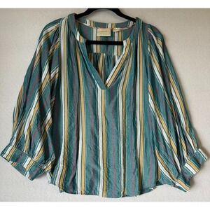 Maeve by Anthropologie Blouse Women Large Multicolor Striped Boho Peasant Casual